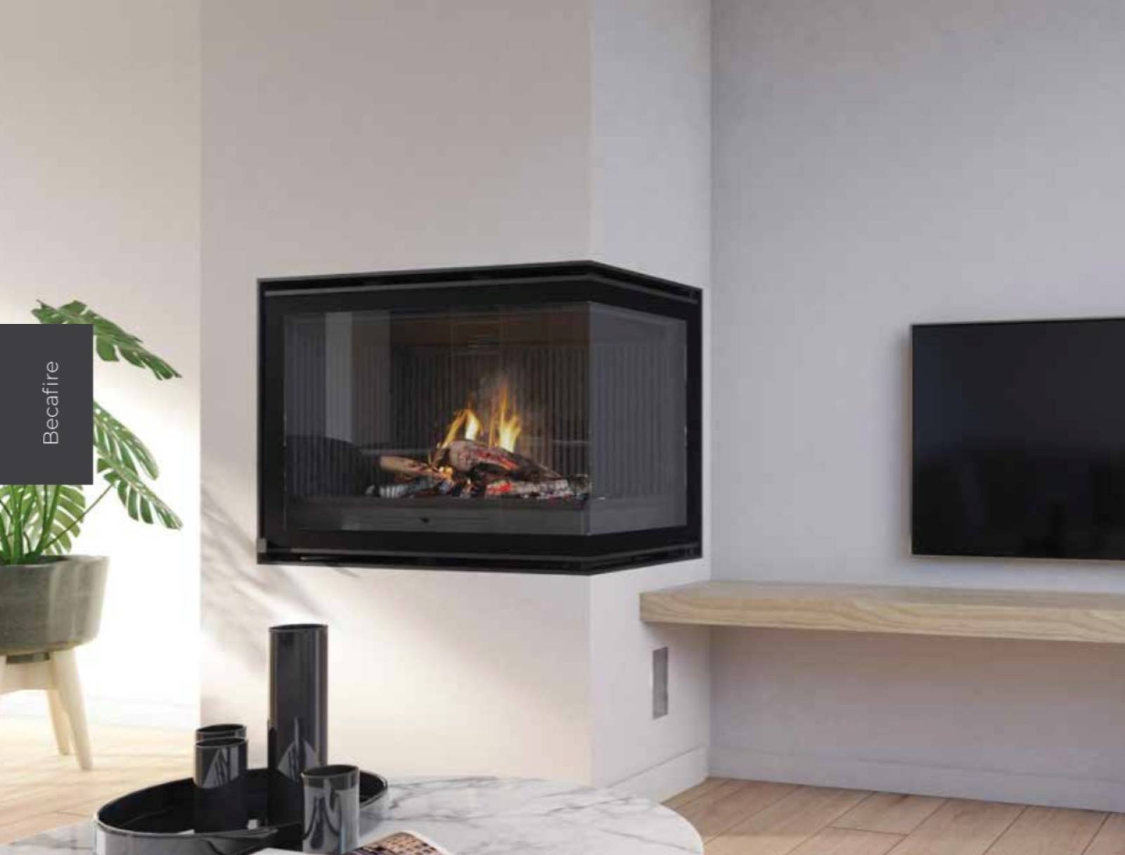 Installation d'une cheminée sur mesure vitre lateral moderne BECAFIRE sur brue auriac
