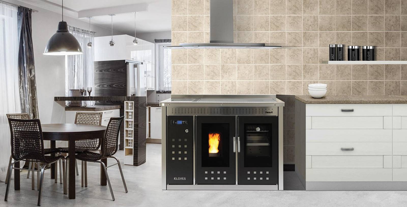 Cuisinière piano Bois & Granulés KLOVER Hydro connecté wifi de qualité dans le var près de saint maximin 83